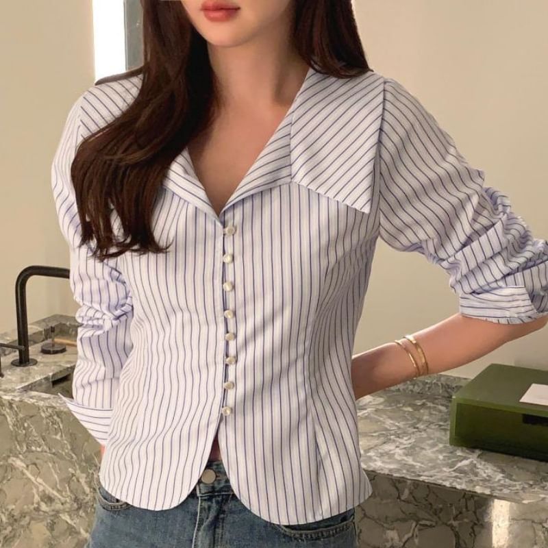 Striped Collared Long Sleeve Shirt