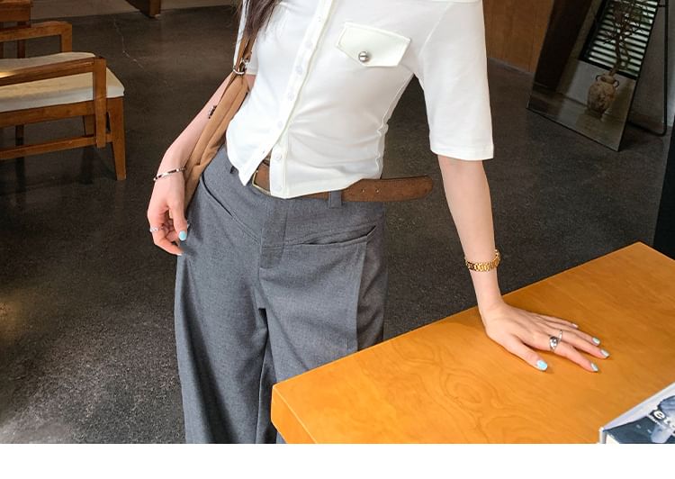 Off-Shoulder Button-Up Short Sleeve T-Shirt
