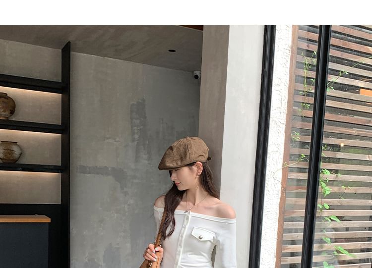 Off-Shoulder Button-Up Short Sleeve T-Shirt