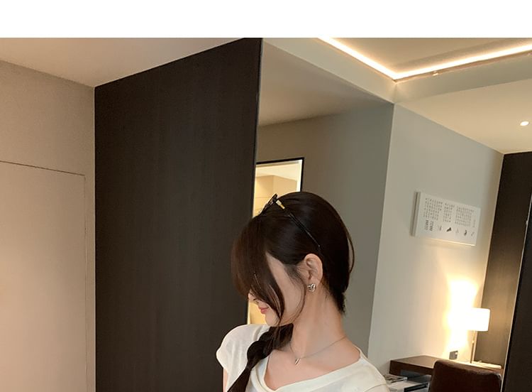 Off-Shoulder Button Front Short Sleeve Tee
