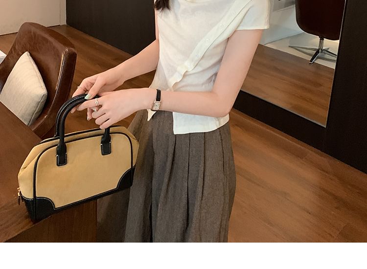Off-Shoulder Button Front Short Sleeve Tee