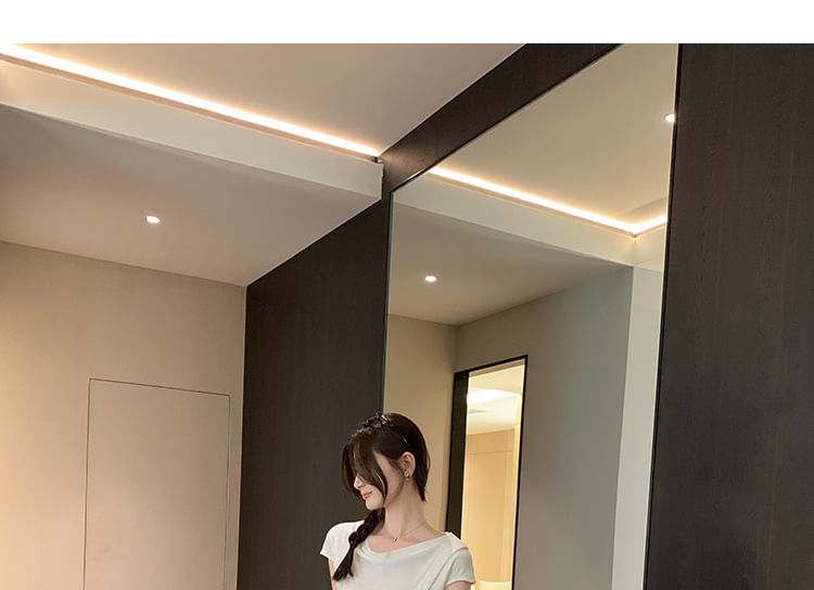 Off-Shoulder Button Front Short Sleeve Tee