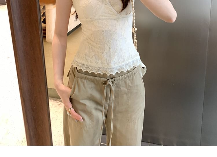 Lace V-Neck Cropped Tank with Slim Fit