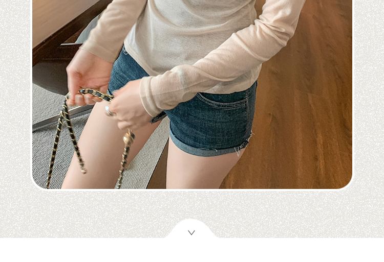 Slim-Fit Sheer Long-Sleeve V-Neck Tee in Solid Tone