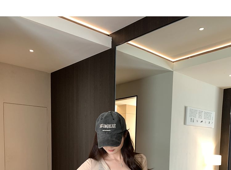 Slim-Fit Sheer Long-Sleeve V-Neck Tee in Solid Tone