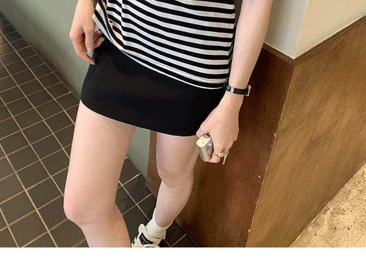 Striped Off-Shoulder Tee with Short Sleeves