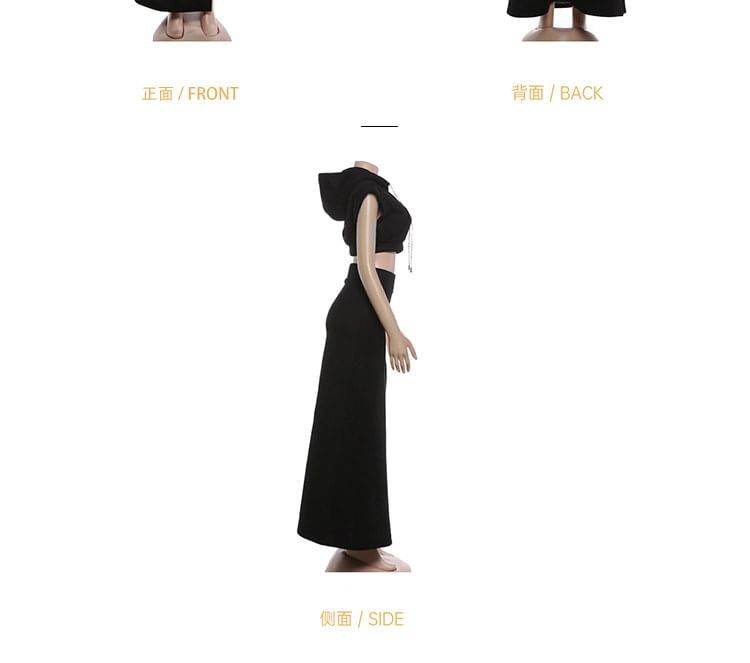 Hooded Crop Top + High-Waist Slit Maxi Skirt Set