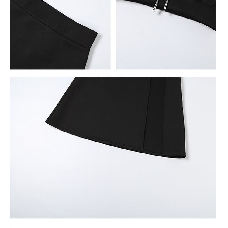 Hooded Crop Top + High-Waist Slit Maxi Skirt Set