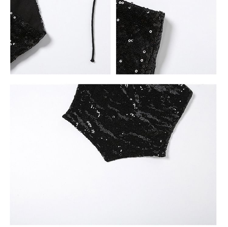 Sequined Halter Crop Camisole + Mid-Rise Shorts Set