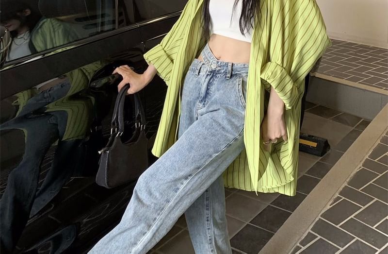 Oversized Striped Collared Shirt with Long Sleeves