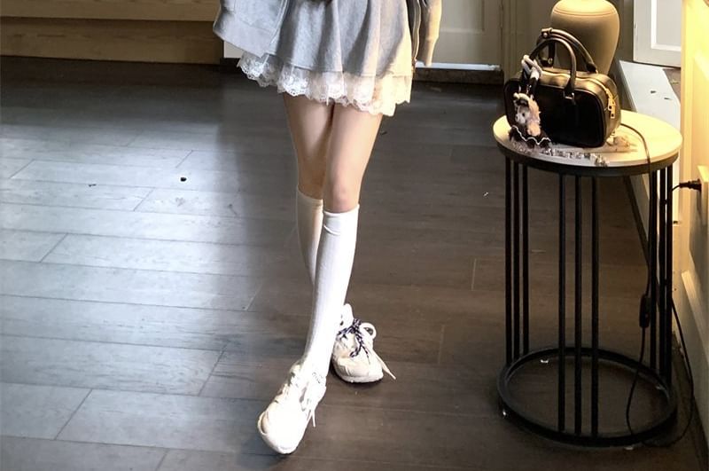 Drop-Shoulder Zip Hoodie and Lace-Trim Mini A-Line Skirt Set
