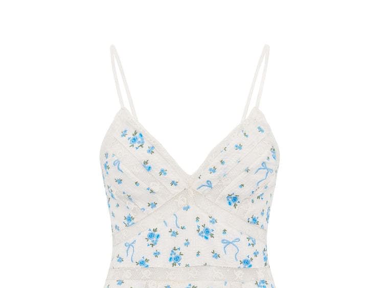 Spaghetti Strap V-Neck Panel Lace Mini A-Line Dress