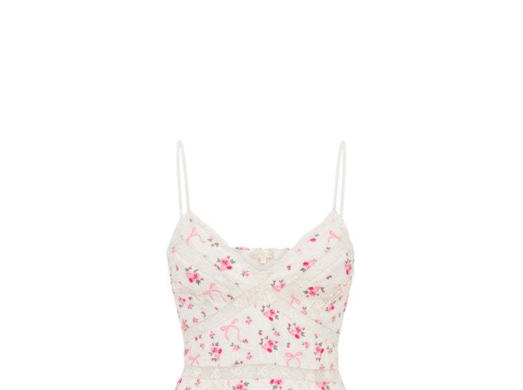 Spaghetti Strap V-Neck Panel Lace Mini A-Line Dress