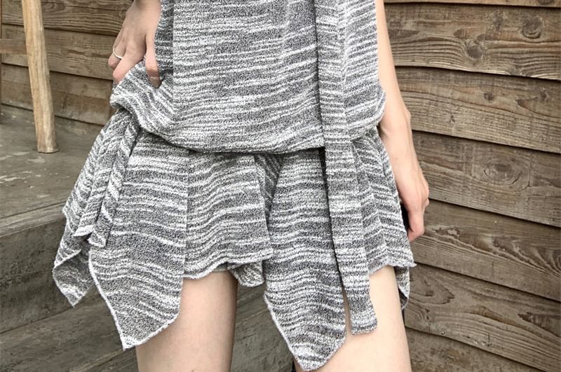 Set: Spaghetti Strap Ruffle Trim Mini A-Line Dress + Light Scarf