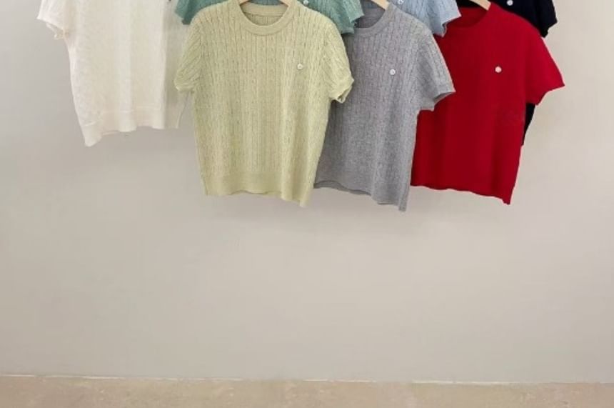 Short-Sleeve Crewneck Plain Knit Top