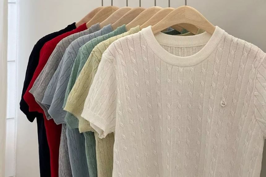 Short-Sleeve Crewneck Plain Knit Top
