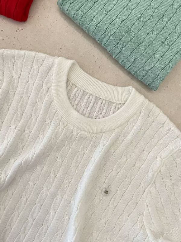 Short-Sleeve Crewneck Plain Knit Top