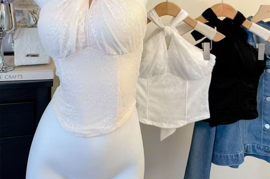 Halter Neck Lace Crop Top