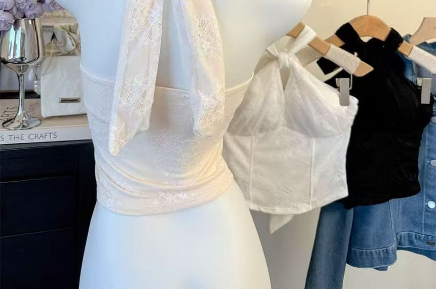 Halter Neck Lace Crop Top