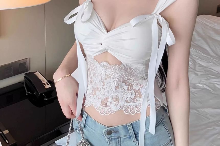 Sleeveless Cutout Lace Crop Top