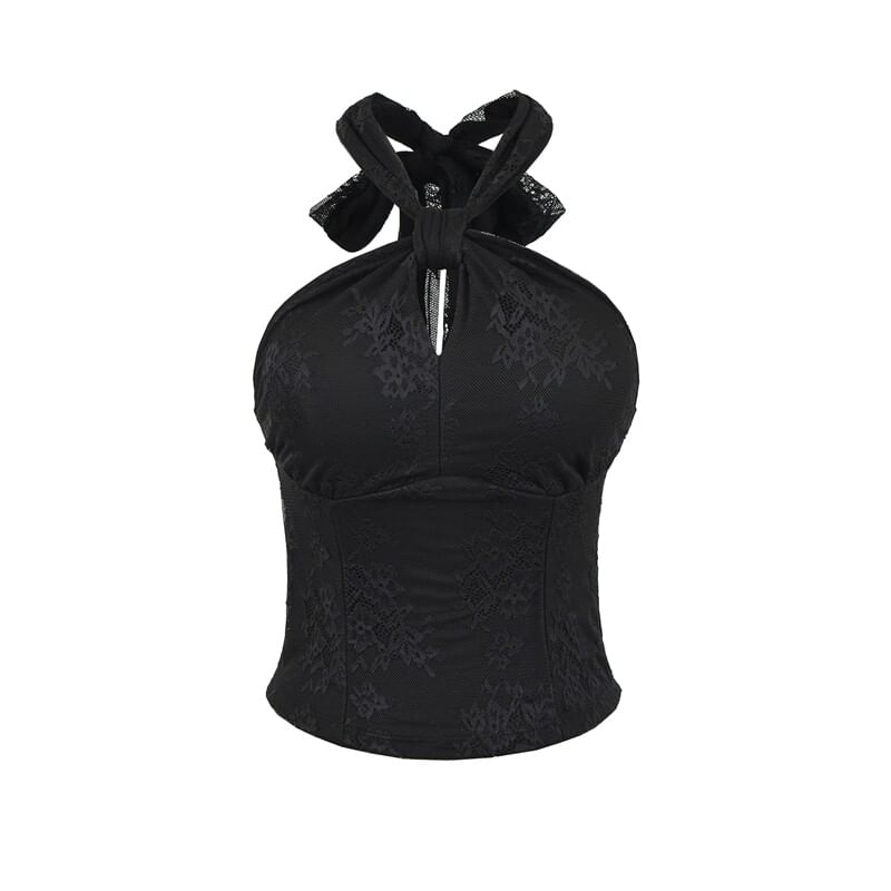 Halter-Neck Lace Knotted Top