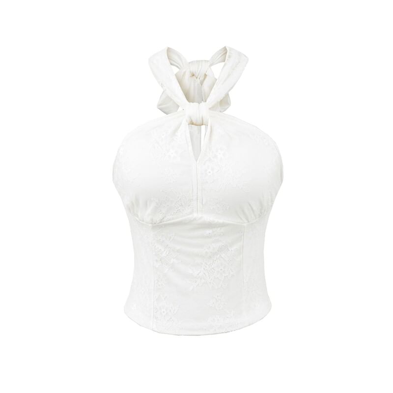Halter-Neck Lace Knotted Top