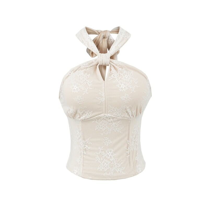 Halter-Neck Lace Knotted Top