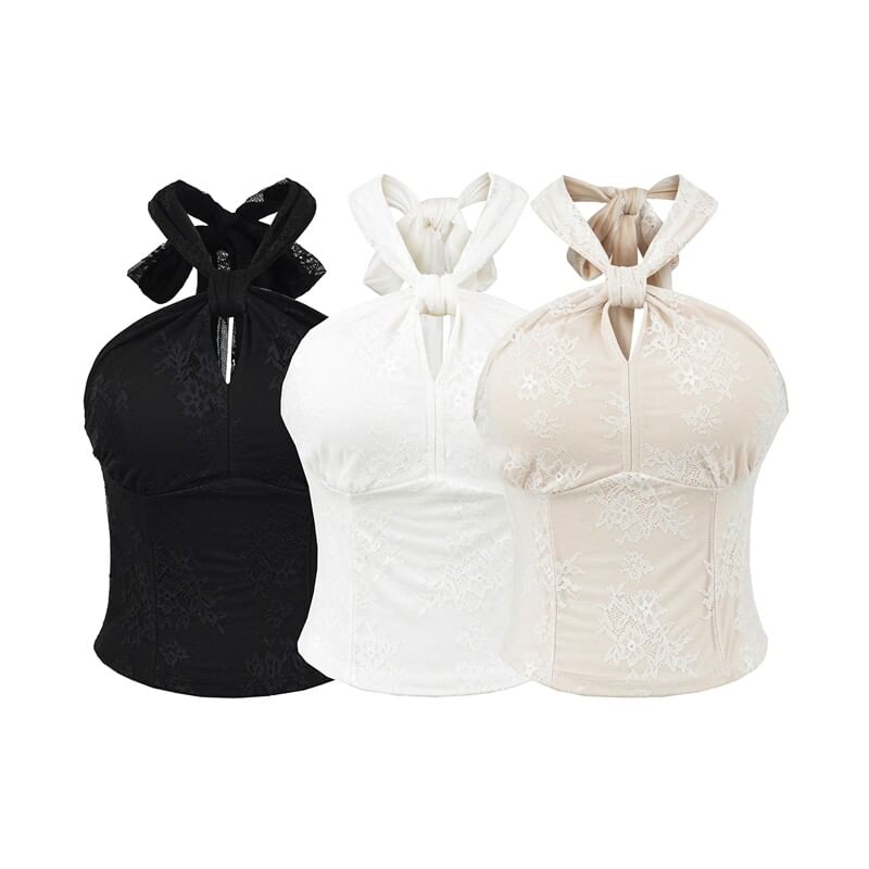 Halter-Neck Lace Knotted Top