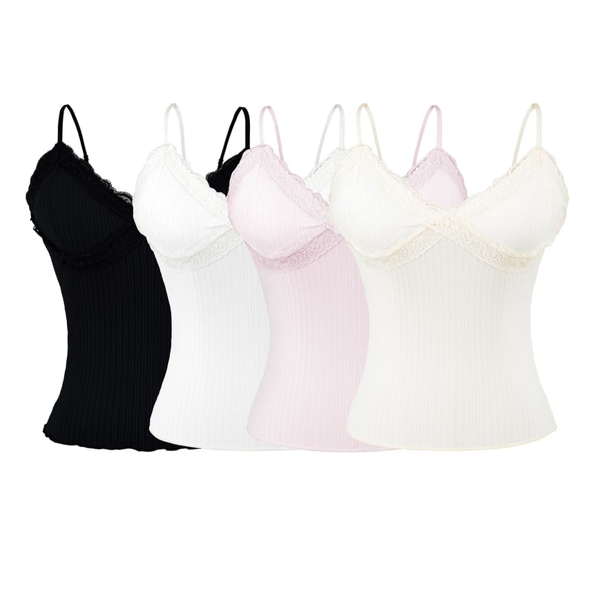 V-Neck Plain Lace Trim Camisole Top