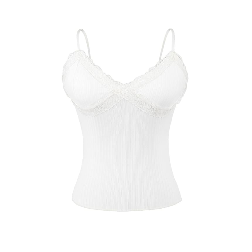 V-Neck Plain Lace Trim Camisole Top