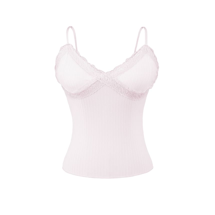 V-Neck Plain Lace Trim Camisole Top