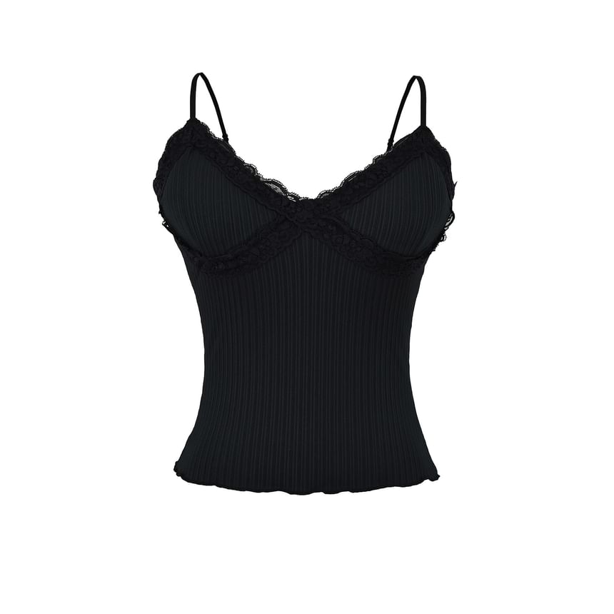 V-Neck Plain Lace Trim Camisole Top