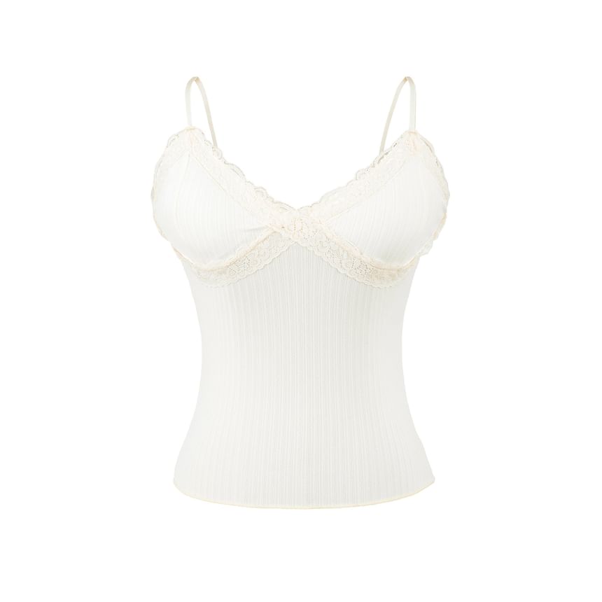 V-Neck Plain Lace Trim Camisole Top