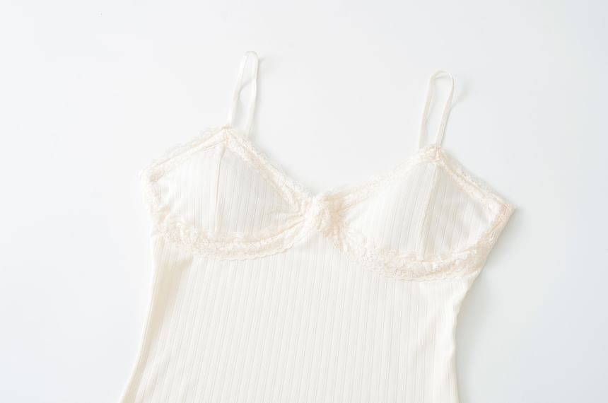 V-Neck Plain Lace Trim Camisole Top