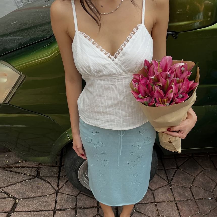 V-Neck Lace-Trim Striped Camisole Top