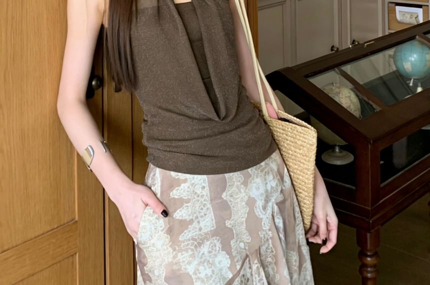 Sheer Insert Halter Neck Top