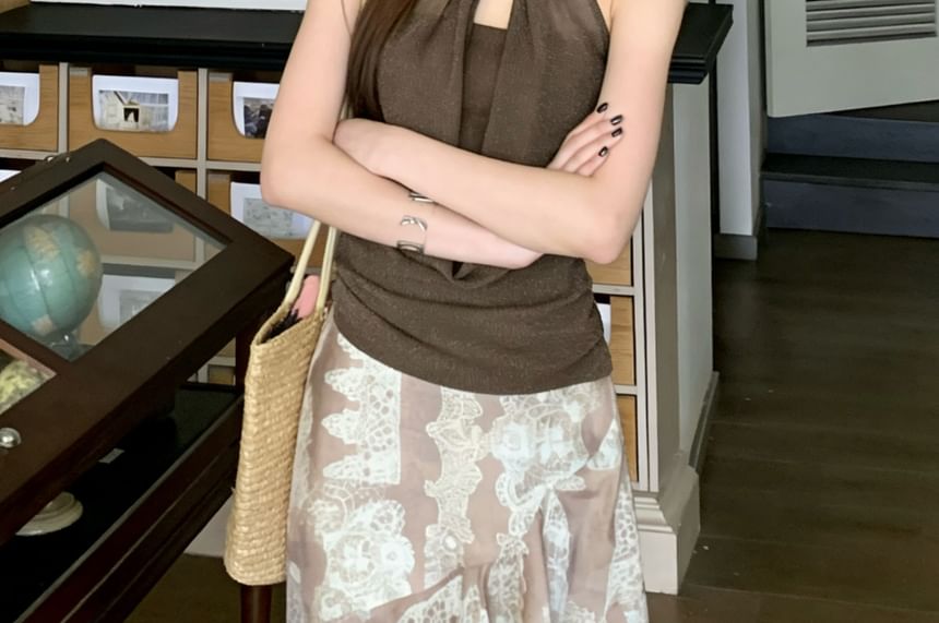 Sheer Insert Halter Neck Top