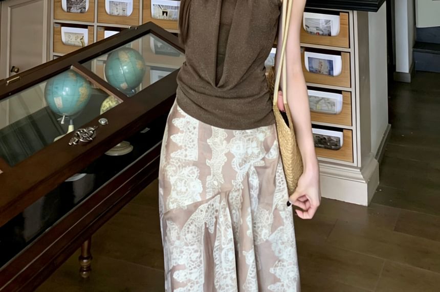 Sheer Insert Halter Neck Top