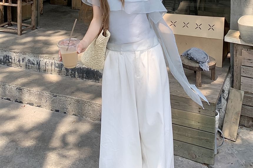 Ruffle-Trimmed One-Shoulder Sleeveless Top