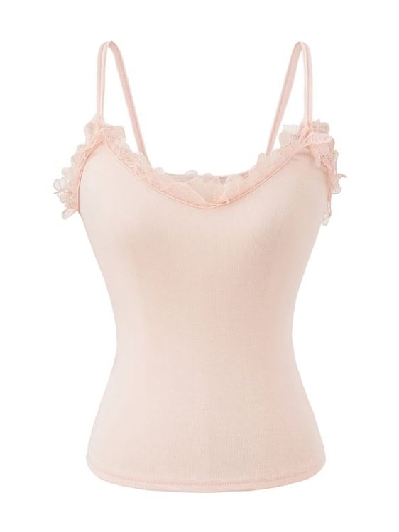 Plain Lace Trim Camisole Top