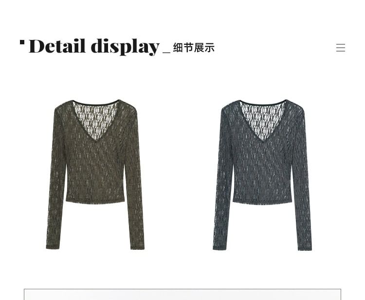 Long-Sleeve V-Neck Lace Crop Top