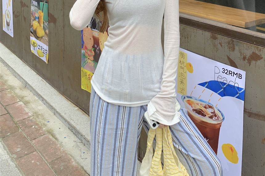 Long Sleeve V-Neck Plain Mock Two Piece Panel Lace Top