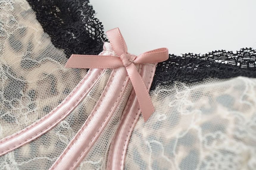 Mock Two-Piece Leopard Print Lace Panel Crop Corset Top