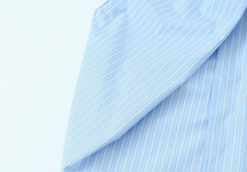 Sleeveless Tie Neck Striped Blouse