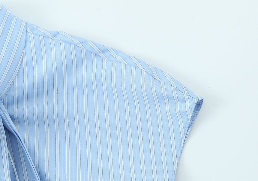 Sleeveless Tie Neck Striped Blouse