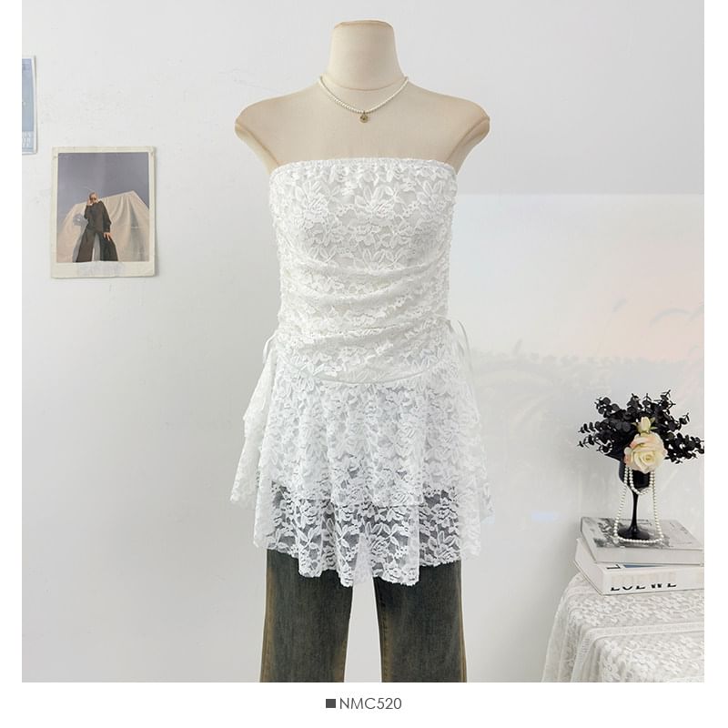 Plain Ruched Lace Tube Top