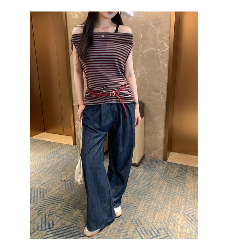 Off-Shoulder Striped Sleeveless Top