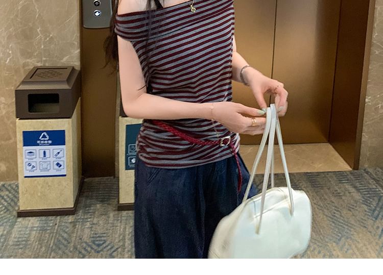 Off-Shoulder Striped Sleeveless Top