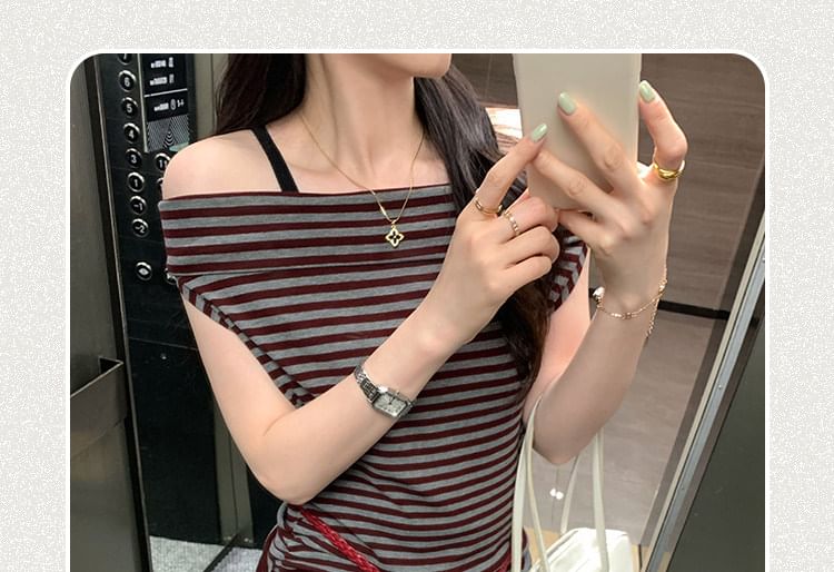 Off-Shoulder Striped Sleeveless Top