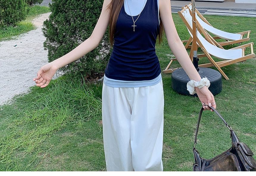 Faux Two-Piece Crew Neck Tank